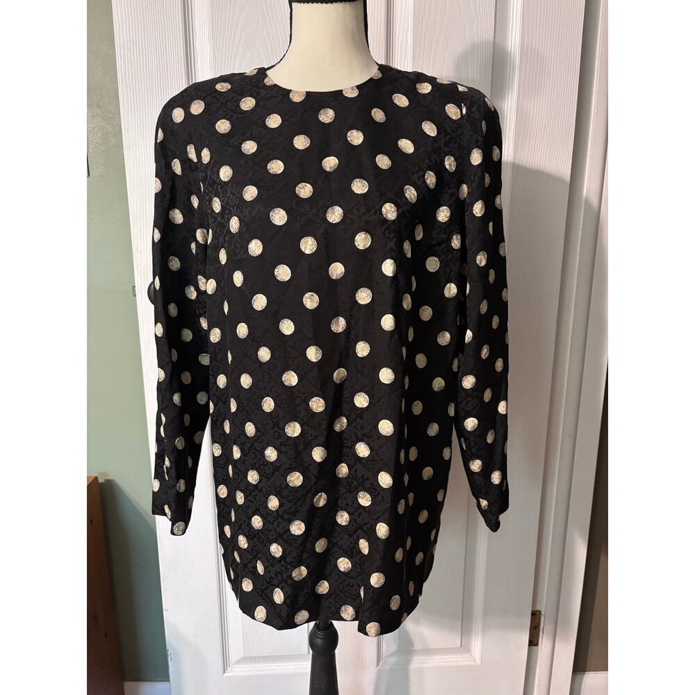 Maggie London VINTAGE Silk Blouse Women's Size 10 Moon Print Long Sleeve